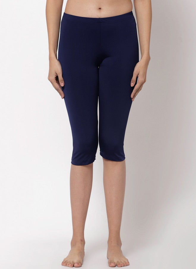 CUKOO Women Navy Blue Solid Swim Capris - Image 1